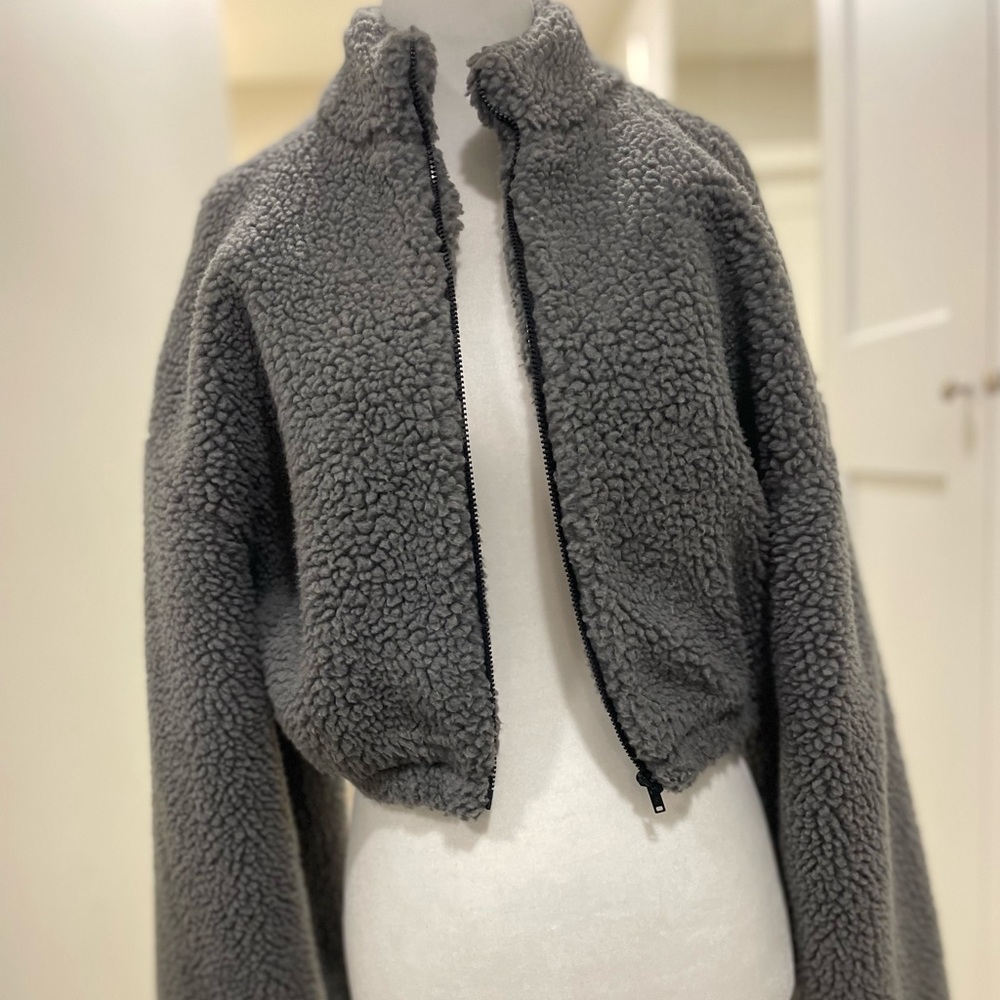 Crop teddy jacket